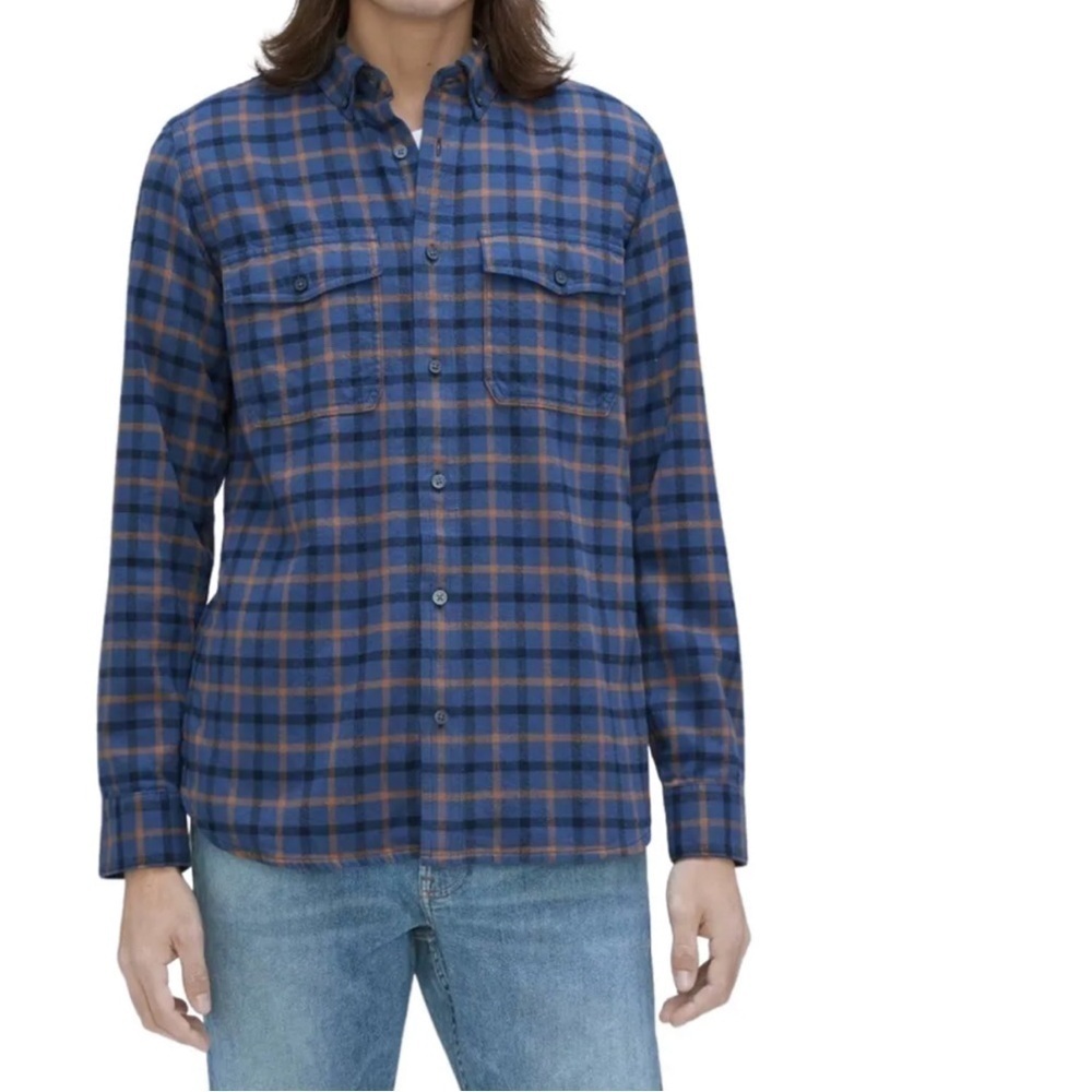 Everlane Brushed Flannel Shirt Plaid Button Blue Fall Outdoor Grunge Western